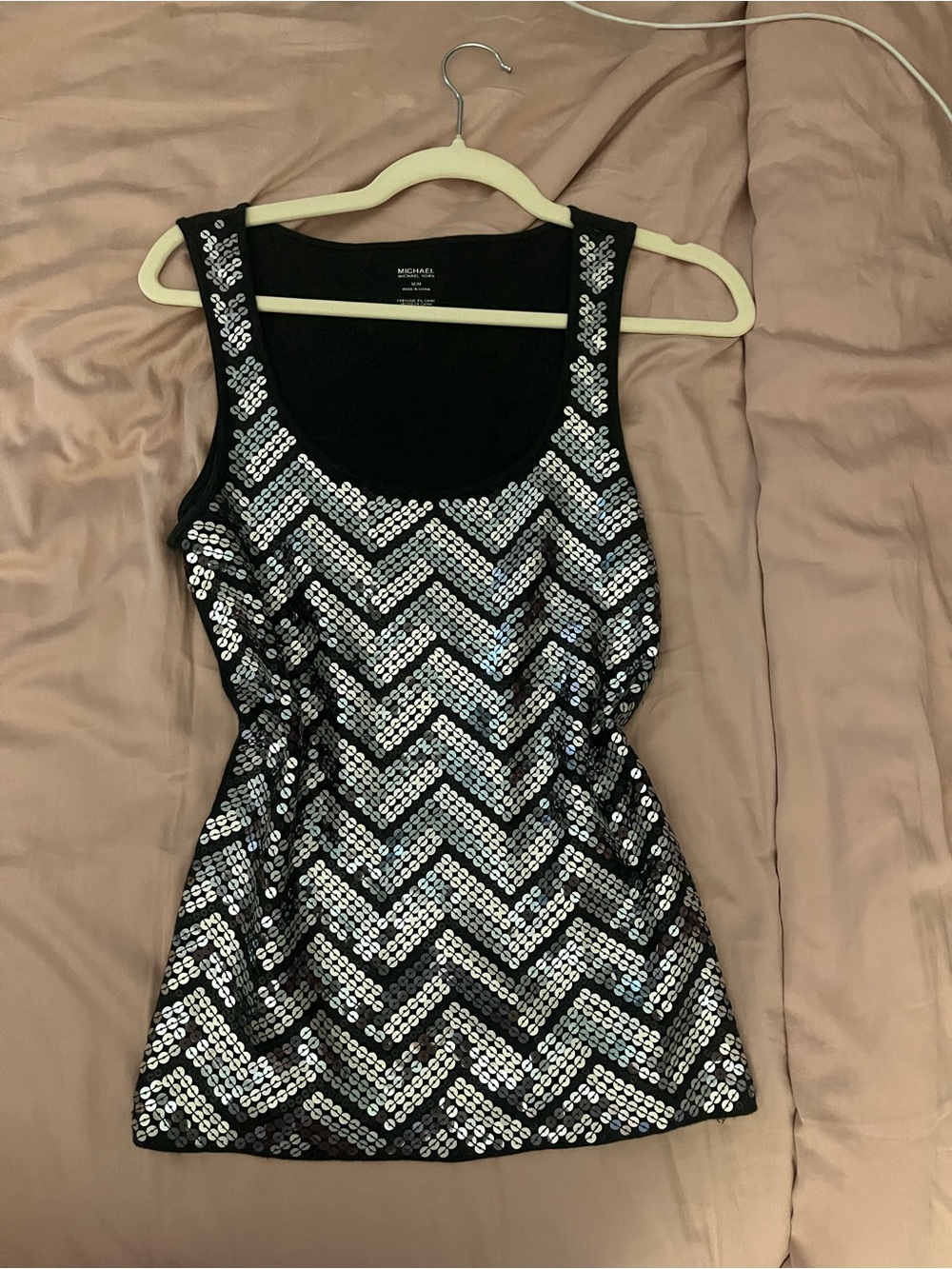 Michael Kors Black Tank Dress with Silver Sequin Chevron